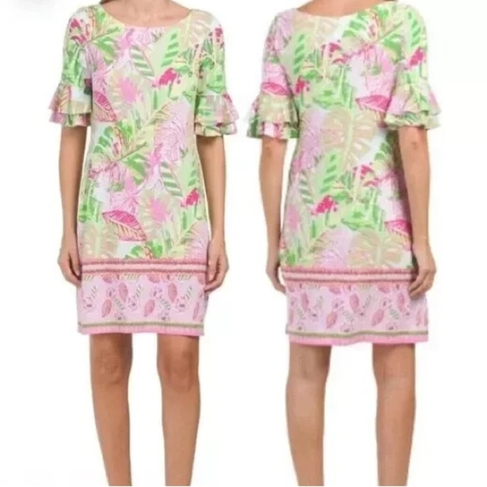 Pappagallo Tropical Print Mini Dress - Pink and Green